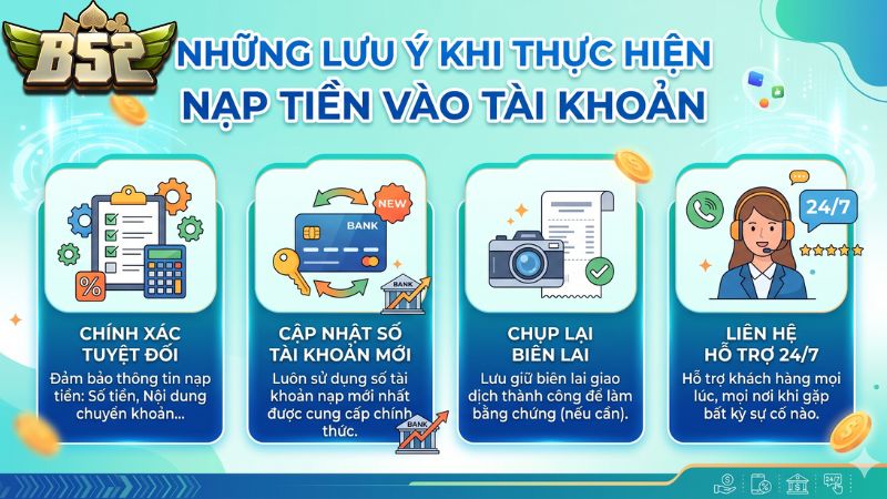 Những lưu ý khi thực hiện nạp tiền vào tài khoản